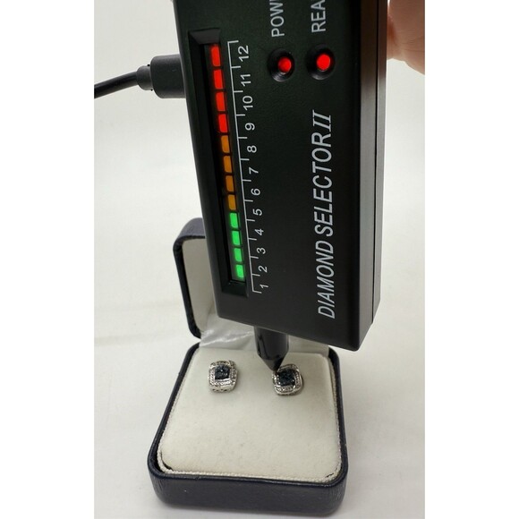 Signed JWBR 925 Sterling Silver Stud Earrings With White & Blue Diamonds New - Picture 9 of 13